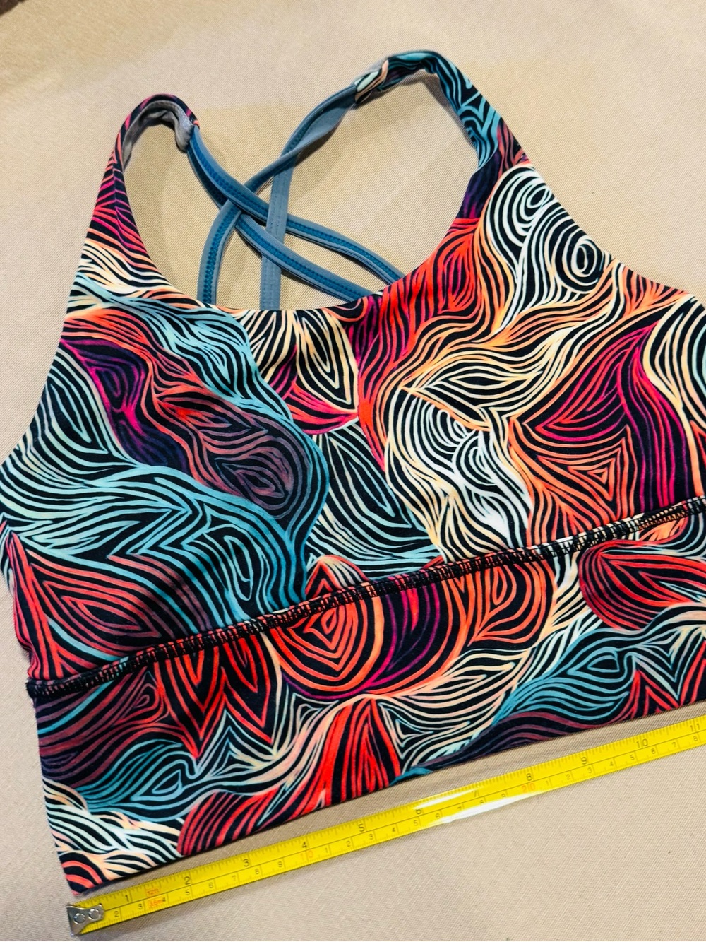 Born Primitive Wave-Print Strappy Sports Bra in Teal, Coral & Black